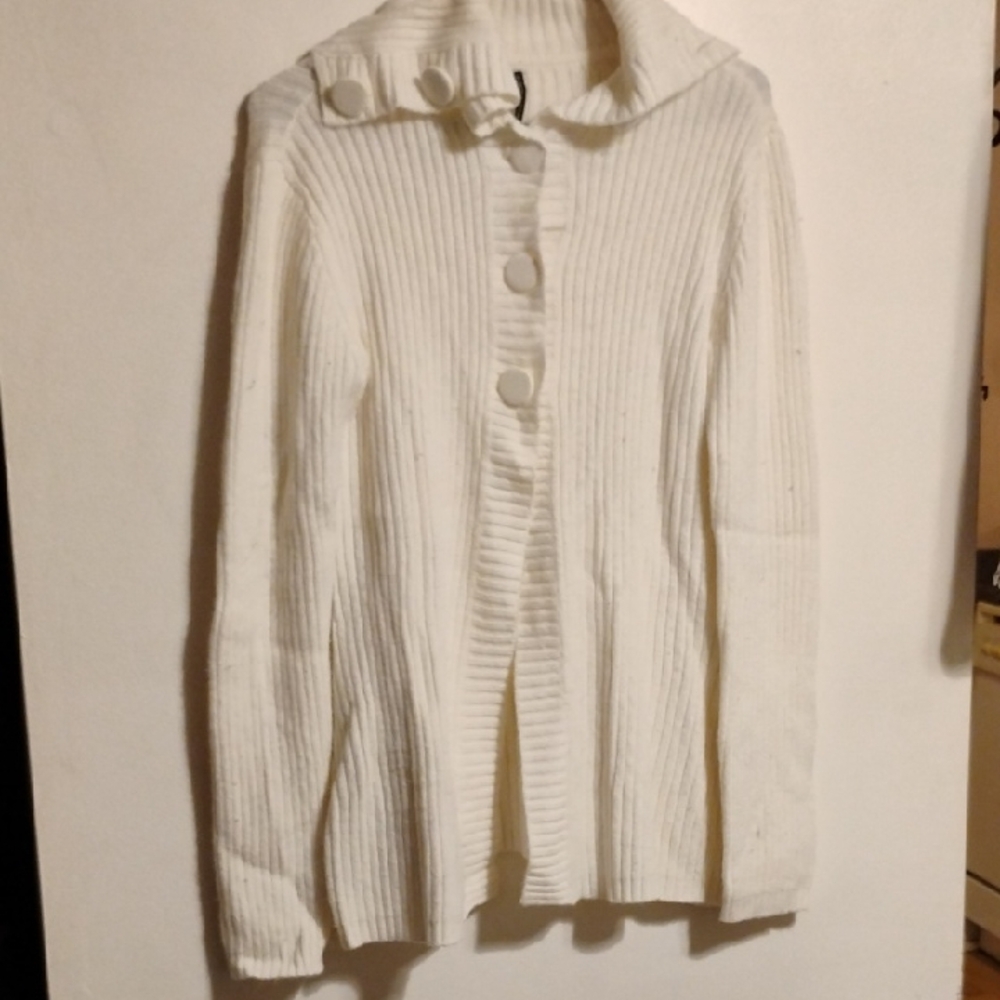 Take Out White Knit Cardigan Sweater Size Large